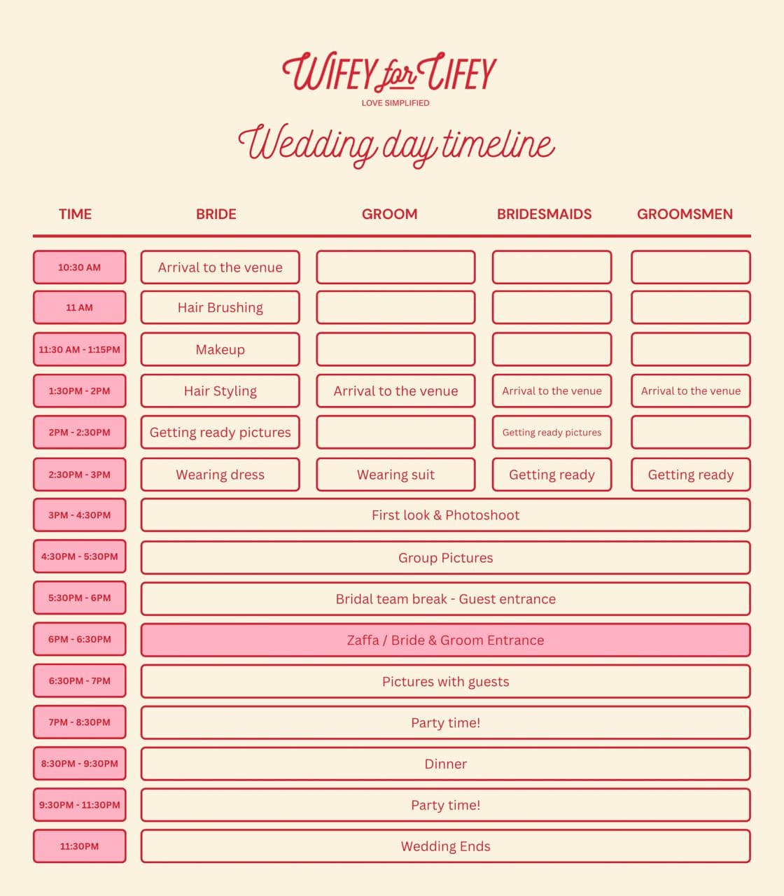 Wedding Day Timeline Planner Preview